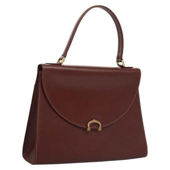 CARTIER Must Line Hand Bag Leather Bordeaux Gold Auth 122249 - Picture 1 of 16